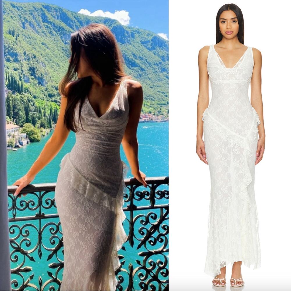 MAJORELLE x Bridget | NWT Camille Gown in Ivory Stretch Lace Maxi Dress M